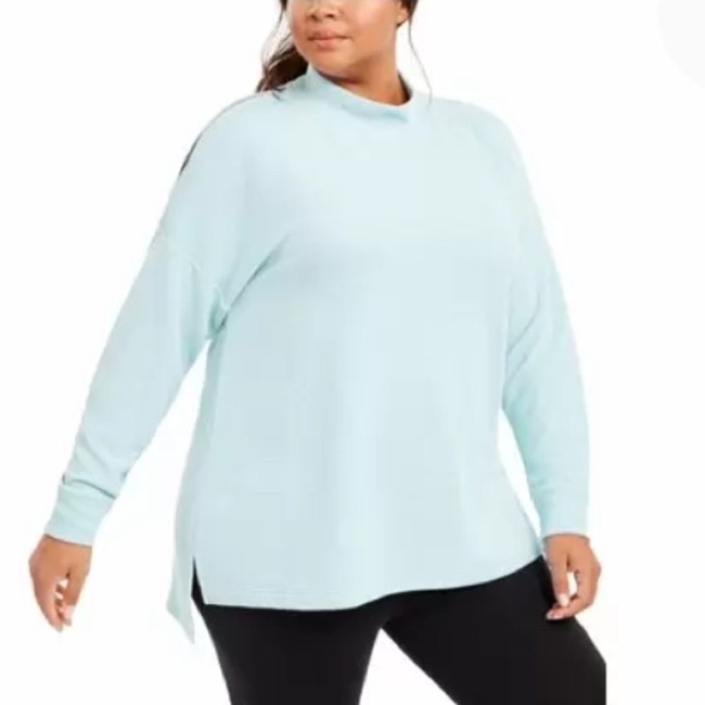 NEW Ideology Split Shoulder Mock Neck Ribbed Tunic Top, Size 2X, Mint Green